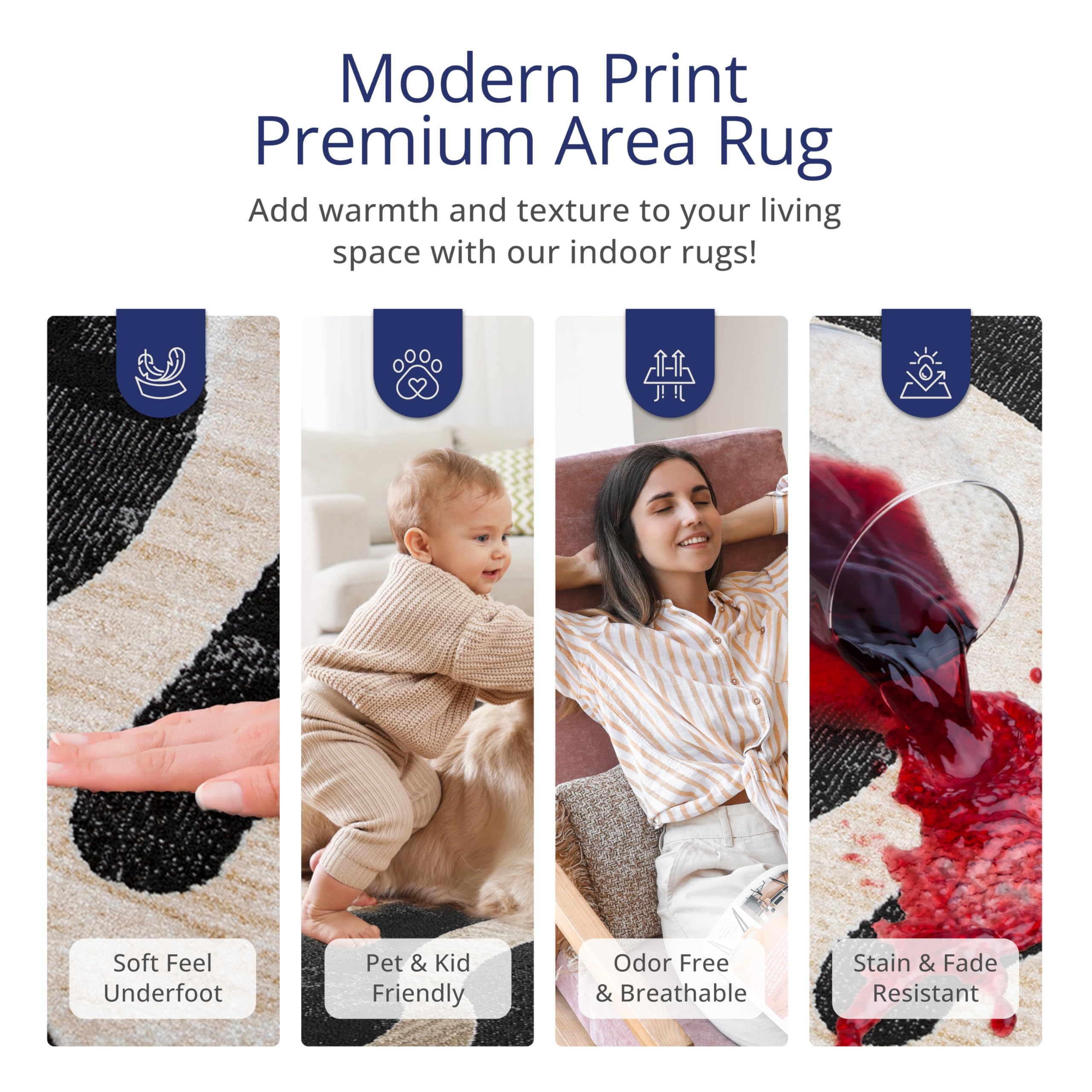 Beige Black Swirl Modern Area Rug – 4' x 6' – Contemporary Abstract Design – Terra Collection – Non-Shedding, Fade-Resistant, Easy to Clean – Durable for High Traffic Areas – Living Room & Bedroom