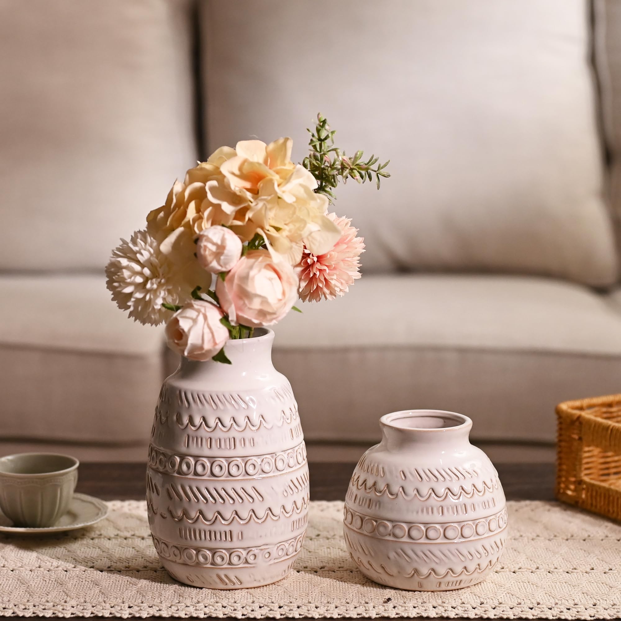Farmhouse Vases for Home Decor, White Pottery Boho Vases, Decorative Rustic