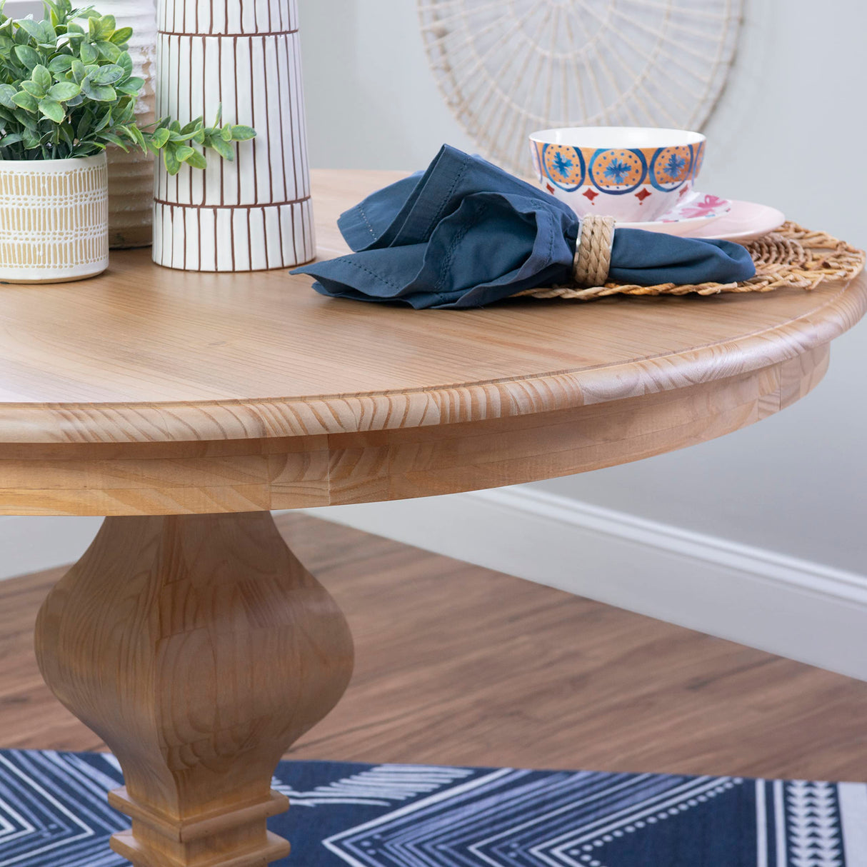 Rustic Honey Natural Pedestal Round Top Sophia Dining Table