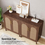 Set of 2 Rattan Sideboard Buffet Cabinet with Storage, 59 Inch Accent Cabinet with Doors