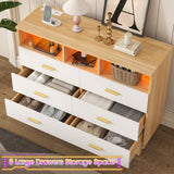 Dresser for Bedroom,White 6 Drawer Dresser with LED Light and Power Outlet