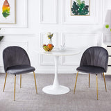 Set of 2 Velvet Upholstered Dining Chair Tufted Accent Chair with Metal Legs for Kitchen,