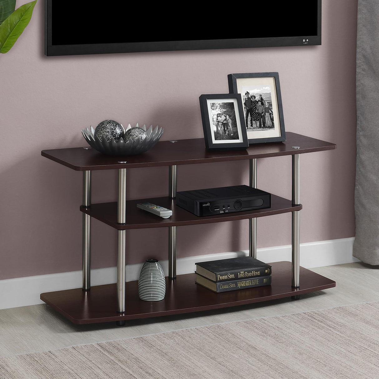 Designs2Go No Tools 46 inch 3 Tier Wide TV Stand, Espresso