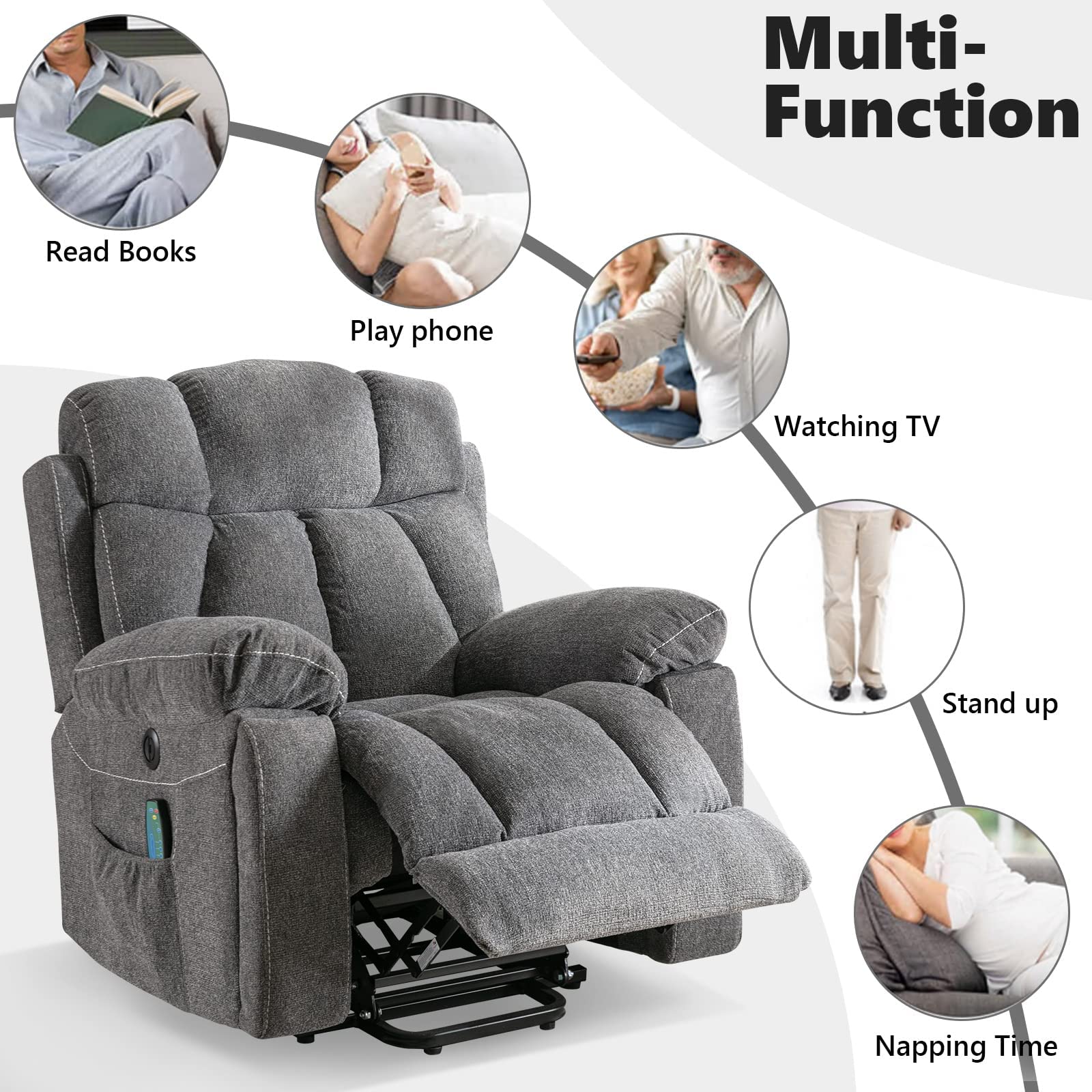 StoneCraft Titan XL Power Lift Recliner Chair – Massage, Heat, USB & Hidden Cup Holders