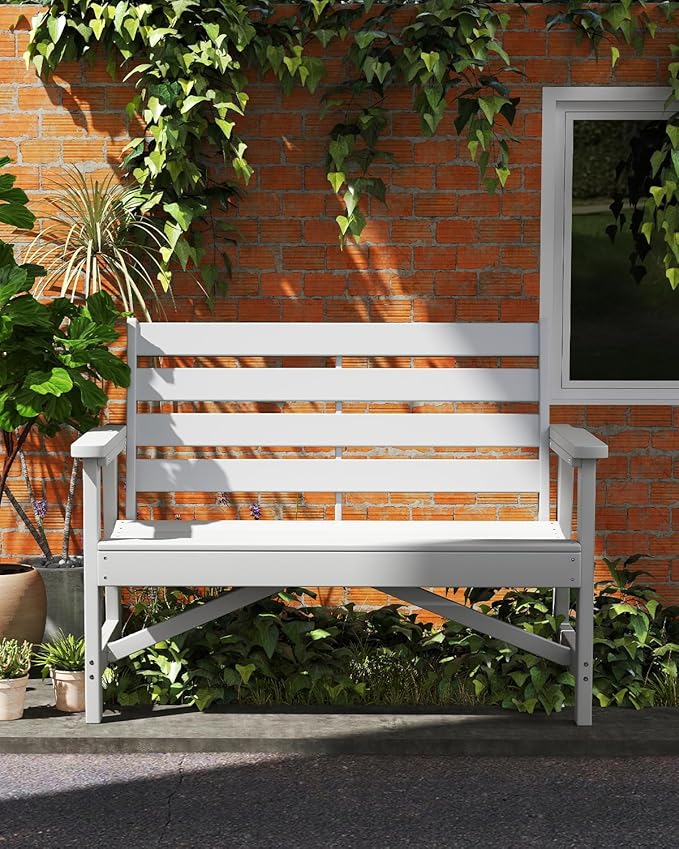 Outdoor Bench | HDPE Plastic | Garden Benches | All Weather | for Outdoors Patio Park Porch Outside Backyard