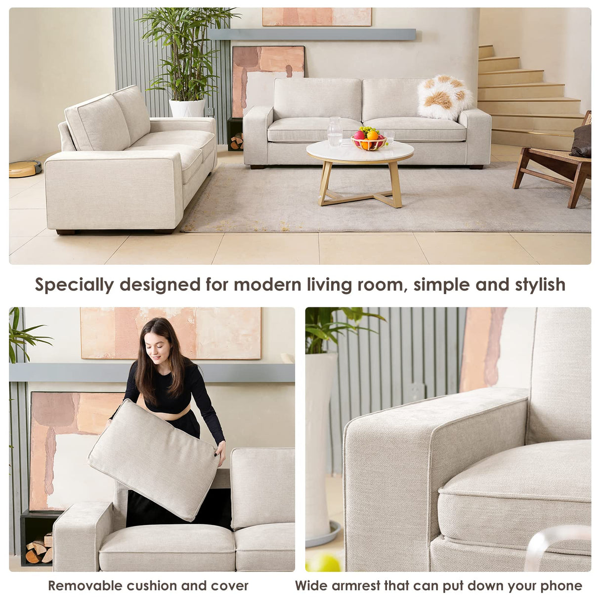 Modern Sofas Couches for Living Room, Loveseat Sofas & couches with Removable Sofa