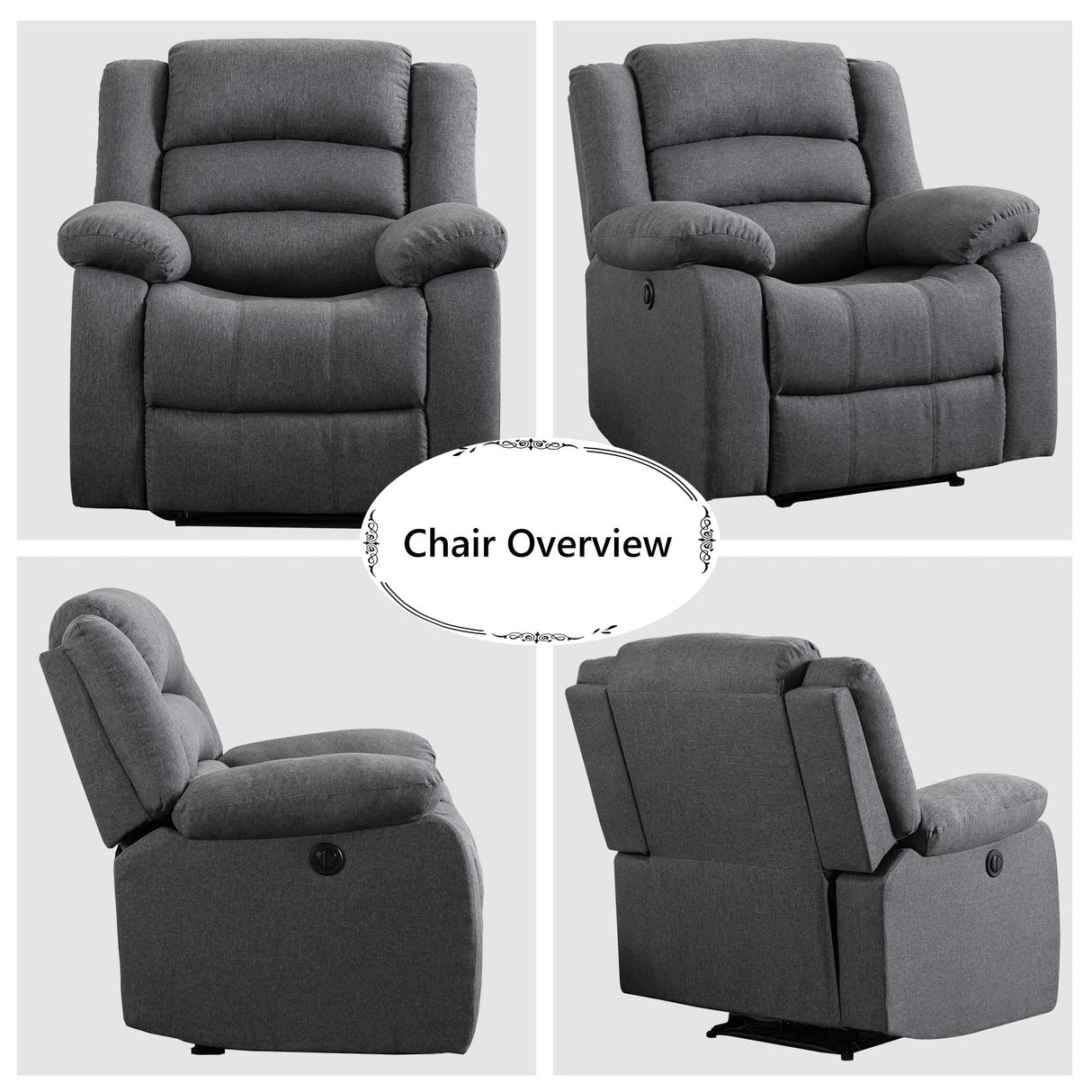 Classic Power Recliner Chair, Oversized Electric Overstuffed Chair with Soft Cushion