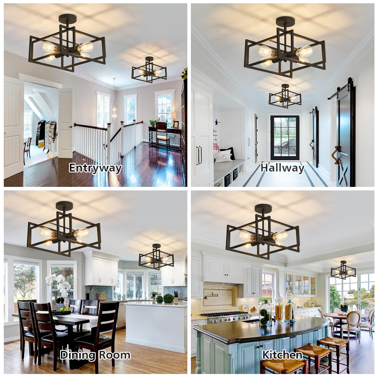 Modern Black Flush Mount Ceiling Light - 2 Pack