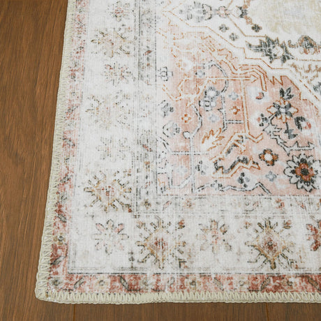 Area Rug 9x12 Washable Rug for Bedroom Floral Distressed Carpet Vintage Rug Indoor