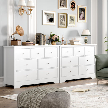 White Dresser 7 Drawer Dresser, 47.2'' White Chest of Drawers Modern Dresser