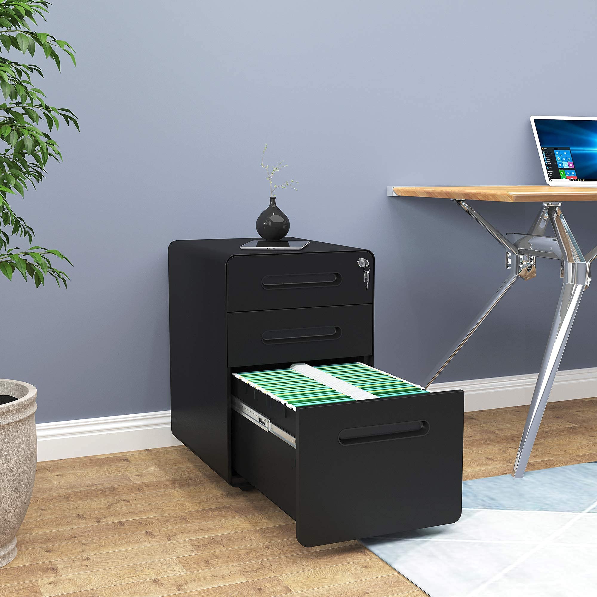 3-Drawer Rolling File Cabinet, Metal Mobile File Cabinet with Lock,