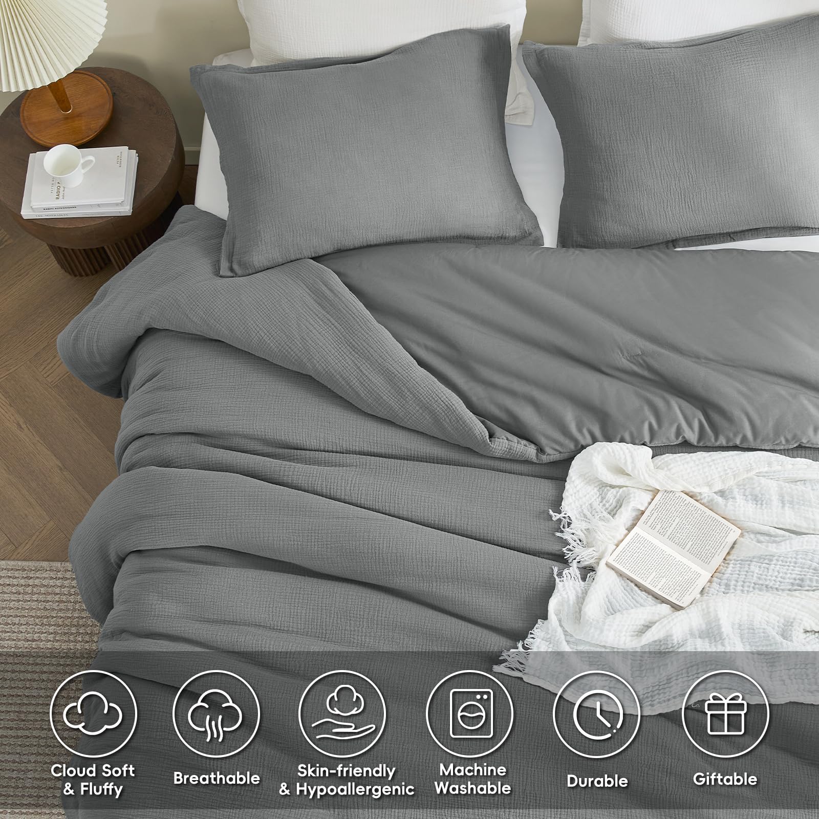 Cotton Muslin Comforter Set King Size - Ultra Soft & Breathable 3-Piece Bedding