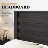 AMERLIFE Farmhouse Full Size Bed Frame with 49" Fluted Headboard, Platform Bed with Natural Wood Grain, No Box Spring Needed/Noise Free, Black