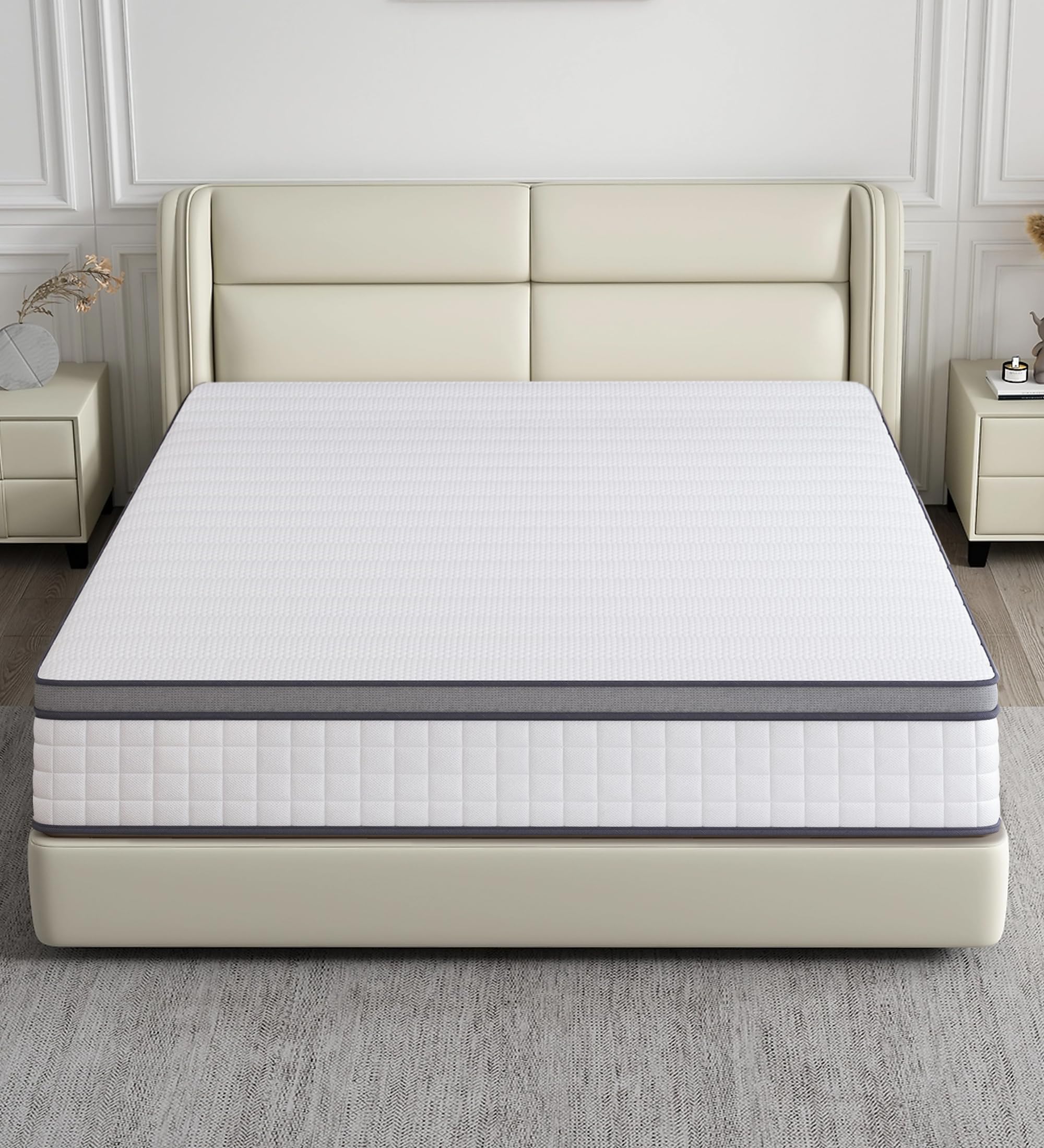 Full Size Hybrid Mattress, 12 Inch, Medium Firm, White, CertiPUR-US Certified