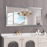 Black Bathroom Mirror, 72x36 Inch Thick Metal Framed Wall Mirrors for Over 2 Sinks,