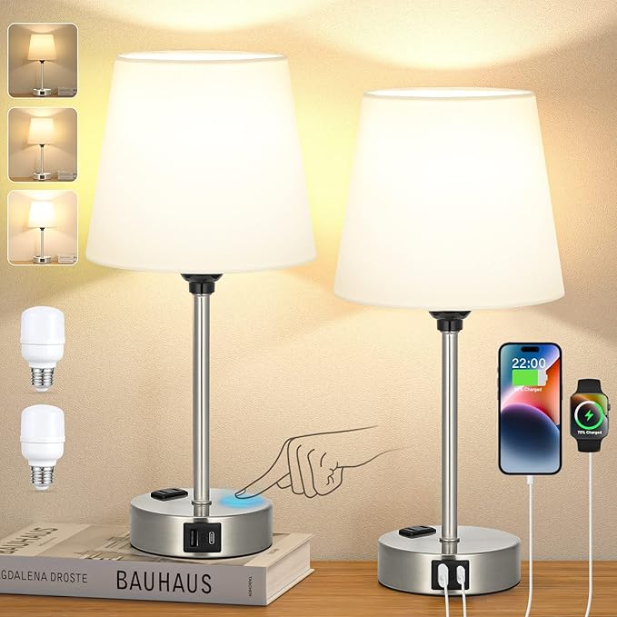 Table Lamps for Bedrooms Set of 2 Bedside - Nightstand Bedroom Lamp