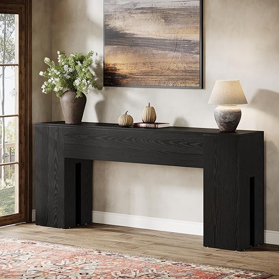 63-Inch Farmhouse Console Table - Natural Brown Wood