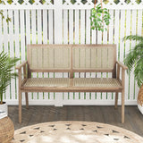 Outdoor Teak Wood Garden Bench, 2-Person Patio Bench with Armrests