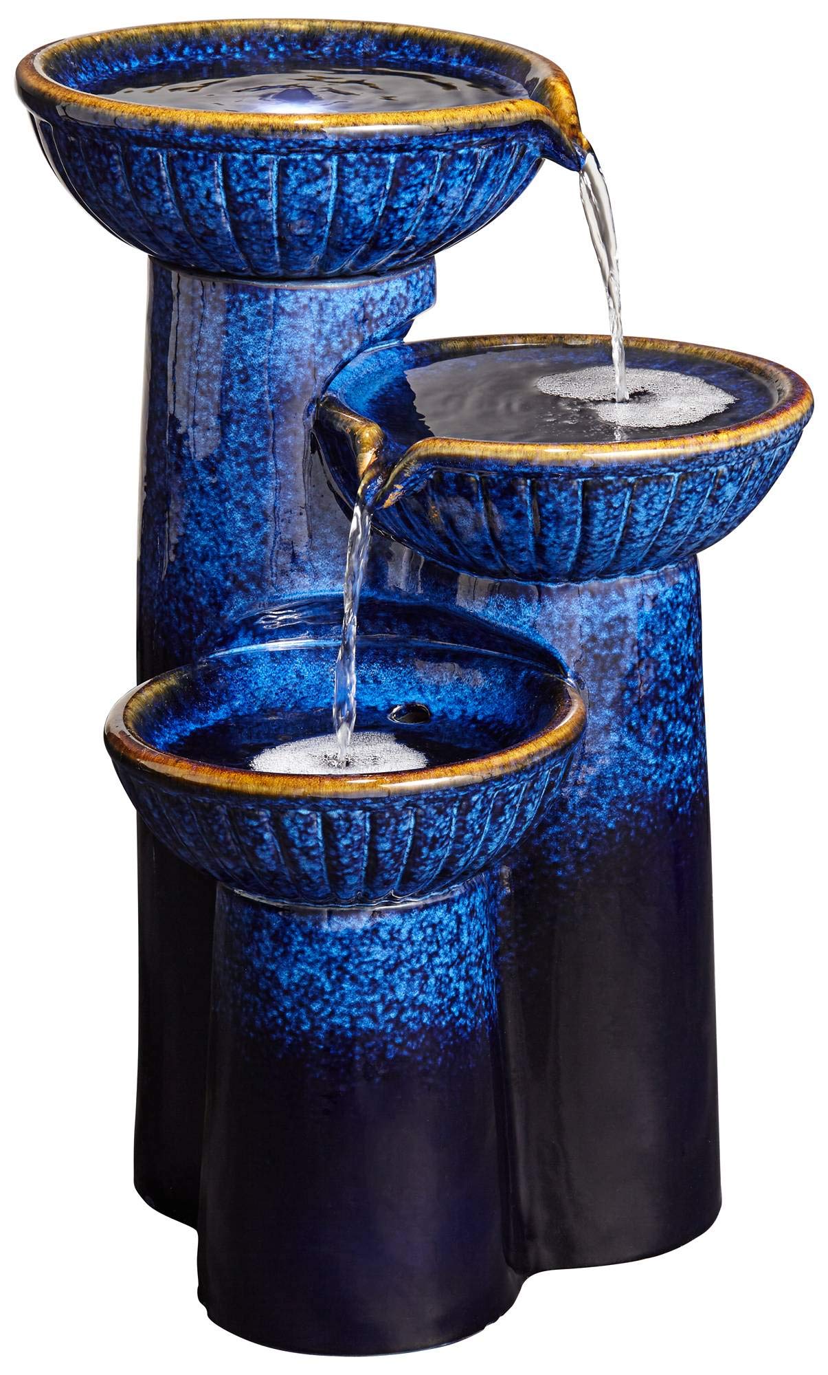 3 Bowl Modern Outdoor Floor Water Fountain 26 3/4" High with LED Light Cascading Bowl