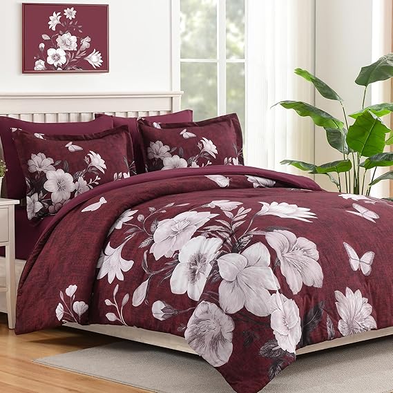 7-Piece King Comforter Set - Sage Green Floral