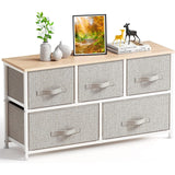 Fabric Dresser, Dresser for Bedroom with 5 Drawers, Wide Dresser Storage Tower Organizer Unit with Wood Top