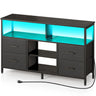 TV Stand with Power Outlets and LED Light, 4 Fabric Drawers Entertainment