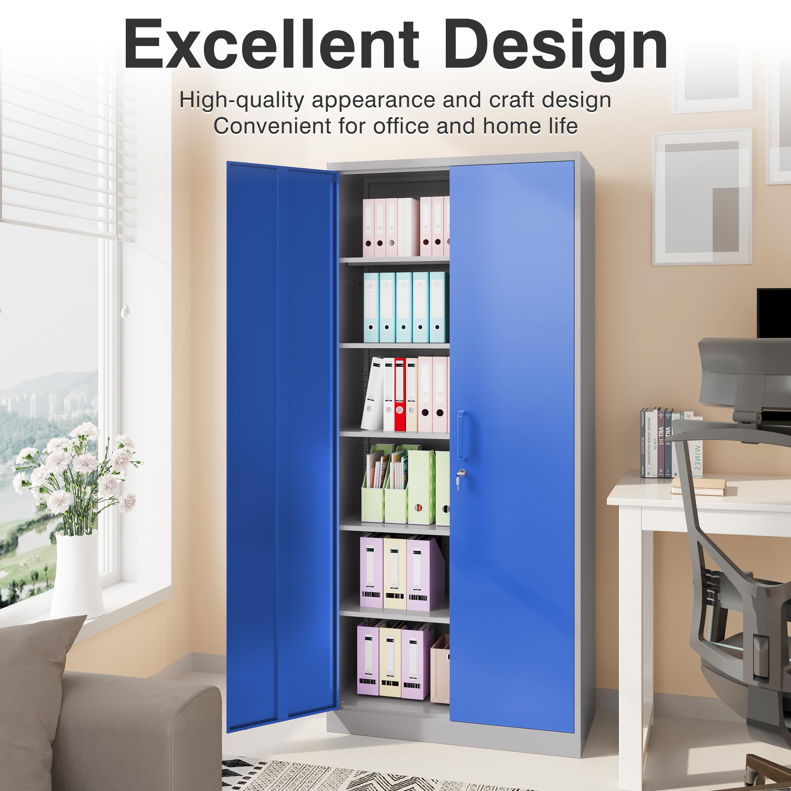 Metal Cabinet with 5 Adjustable Shelves,Garage Storage Cabinet with Lock