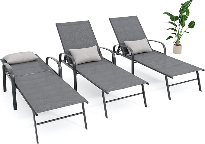 Outdoor Chaise Lounge Chairs Set of 2 Adjustable Pool Lounge Chair