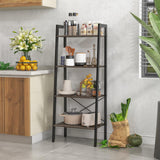 Ladder Bookshelf, 4-Tier Industrial Wood Bookcase w/Metal Frame, Anti-Toppling Device