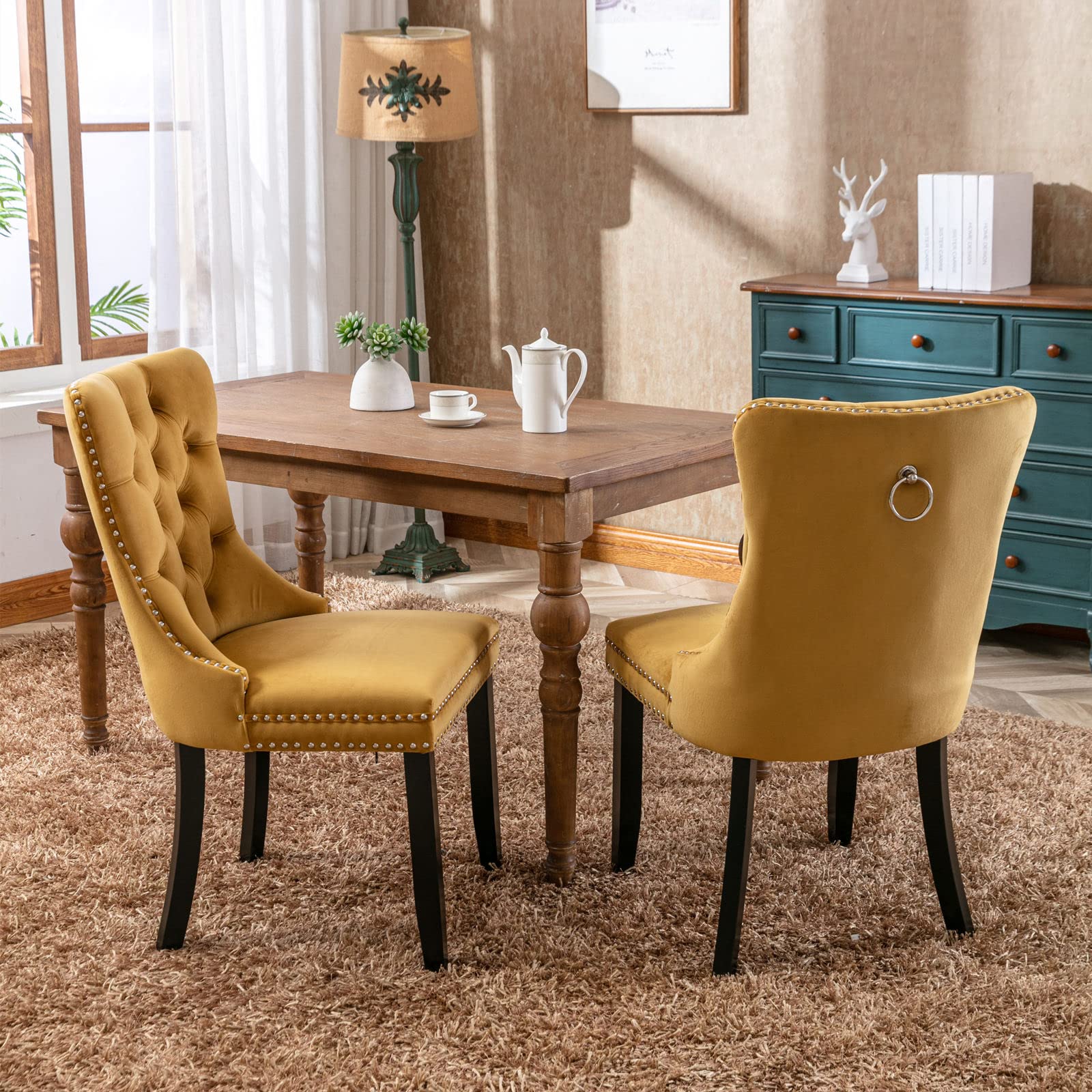 Velvet Dining Chairs Set of 2, Upholstered High-end Tufted Dining Room Chair