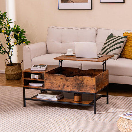 Lift Top Coffee Table, Coffee Table with Storage Shelf and Hidden Compartment