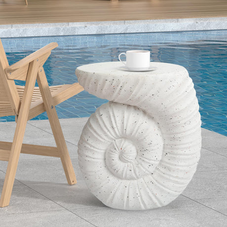Pool Side Table，Outdoor Side Table, Concrete End Table, Round Accent Table for Indoor Modern Art Deco, Cement Side Tables for Outside Plant Stand, Artistic Style Tables Garden Stool for Patio - Bircata