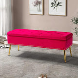 Modern Velvet Storage Ottoman Bench with Gold Base & Nailhead Trim, Upholg Room Dining Room