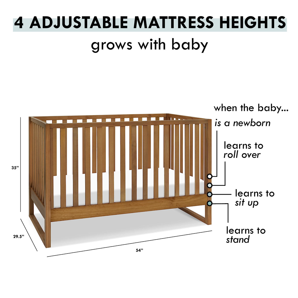 Hunter 3-in-1 Convertible Crib, Chestnut, Easy Assemble, Greenguard Gold Certified