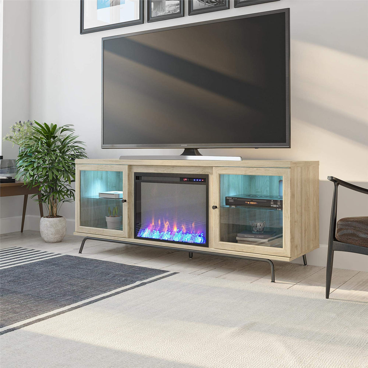 Home Sydney View Fireplace TV Stand for TVs up to 70", Blonde Oak