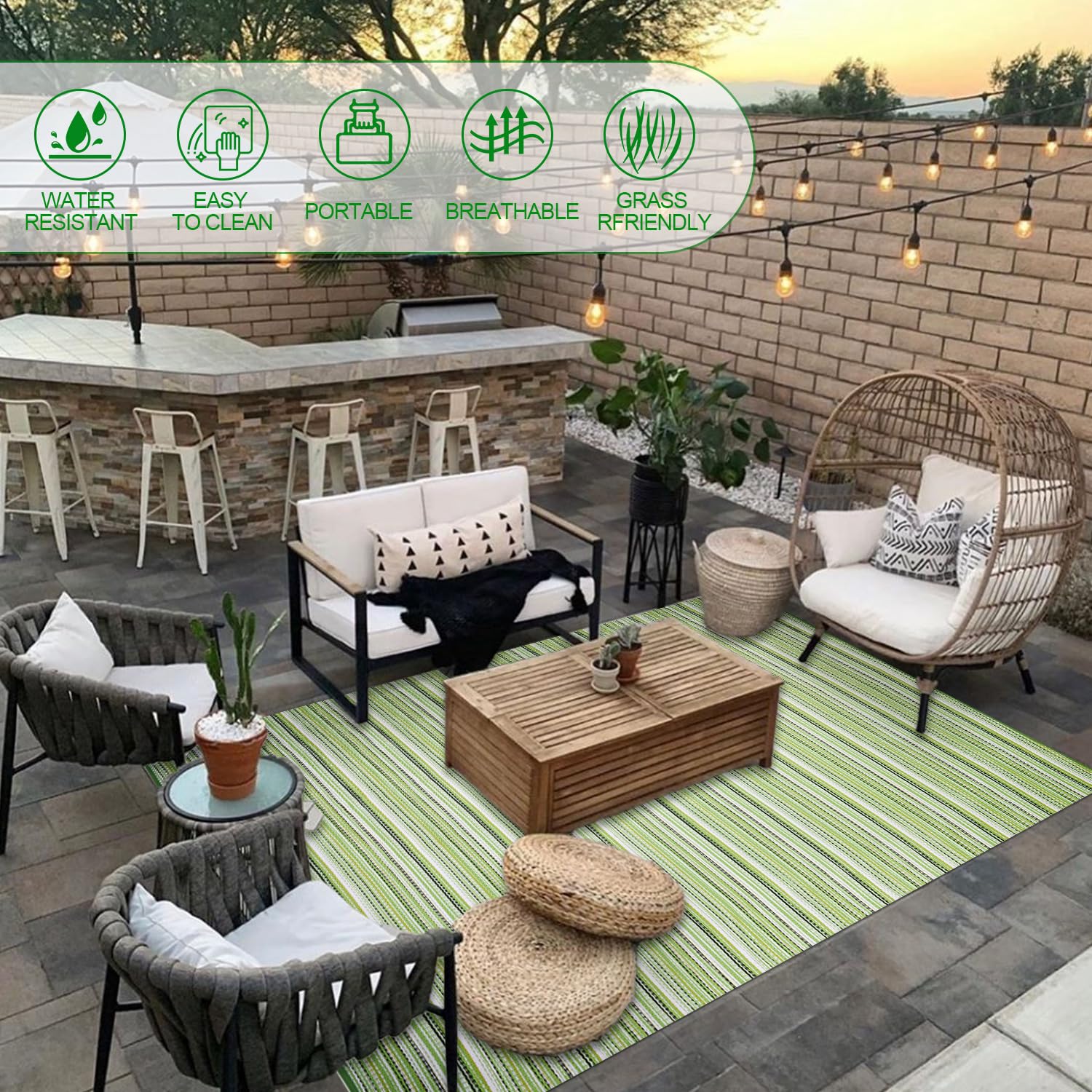 Outdoor/Indoor Rug Plastic Straw Rug Waterproof Portable Outdoor Mat