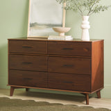 Modern 6-Drawer Dresser Bedroom Storage Organizer, 52 Inch, Walnut Finish