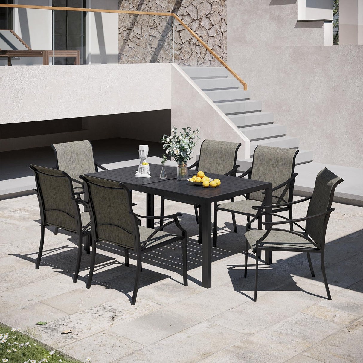 Rectangle Patio Dining Table for 6, All Weather Wood slatted Outdoor Table