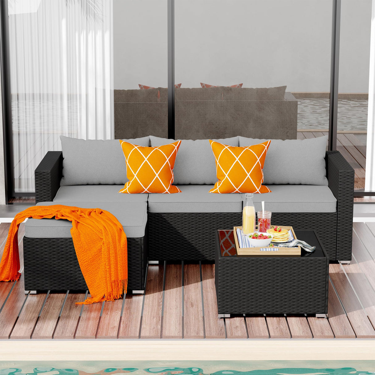 Patio Furniture Set,5 Piece Outdoor Patio Conversation Set All Weather Patio Sofa