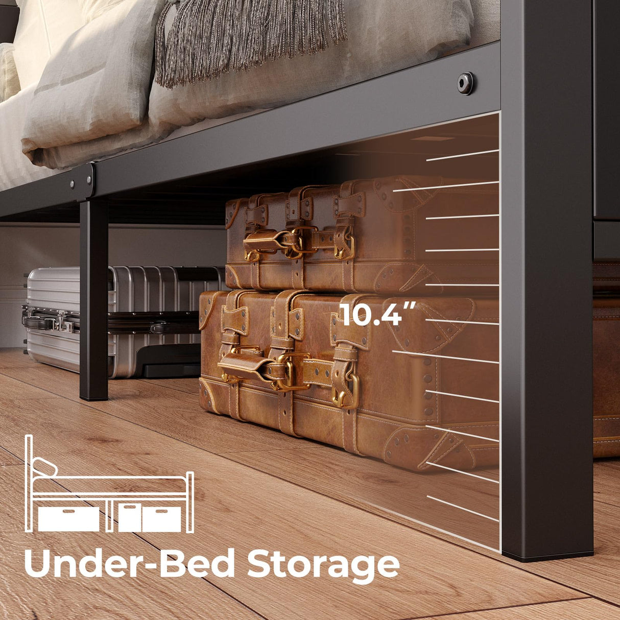 Twin Bed Frame with LED Headboard and Charging Station