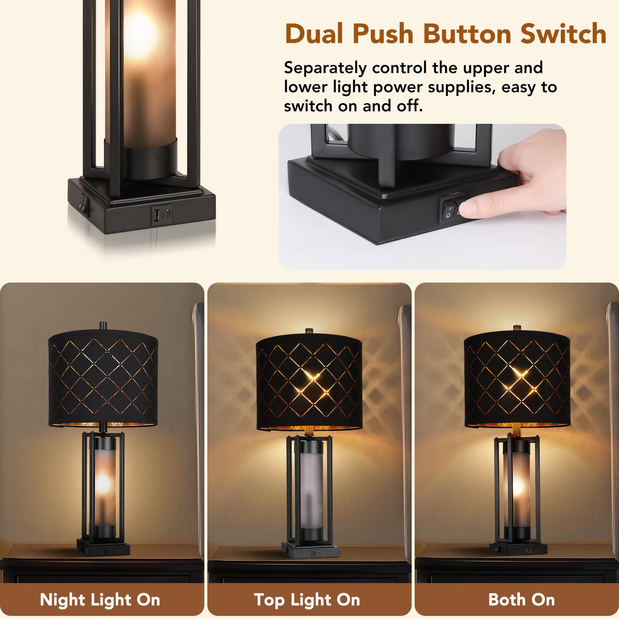 Modern Table Lamp Set of 2 with USB Charging Ports