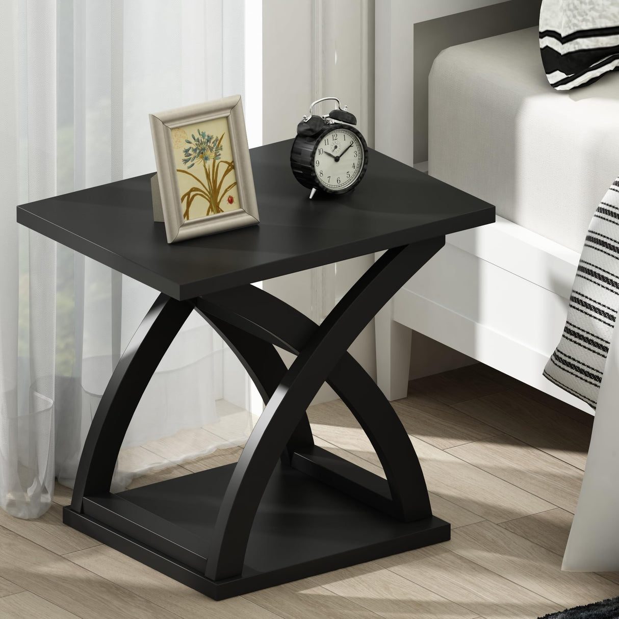 End Side Table Set of 2, Modern End Table with Storage Shelf