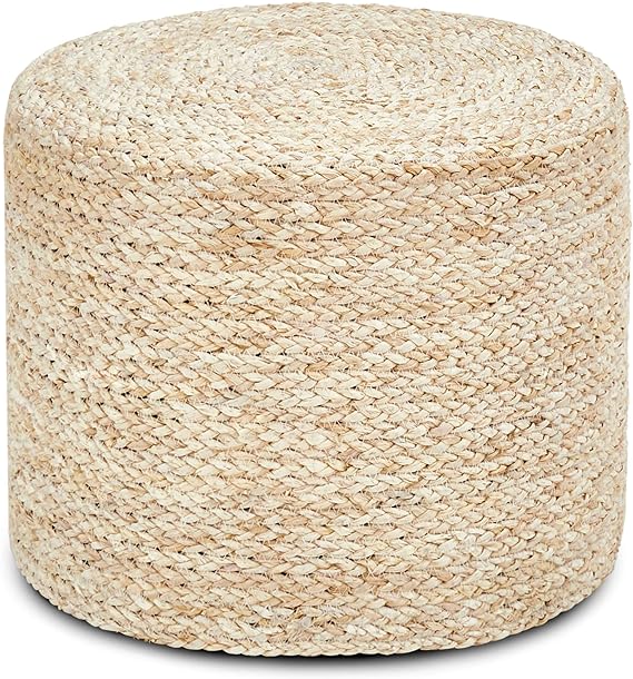 18'' Ottoman Pouf, Natural Braided Poof, Rustic Handweave Lounge Pouffe