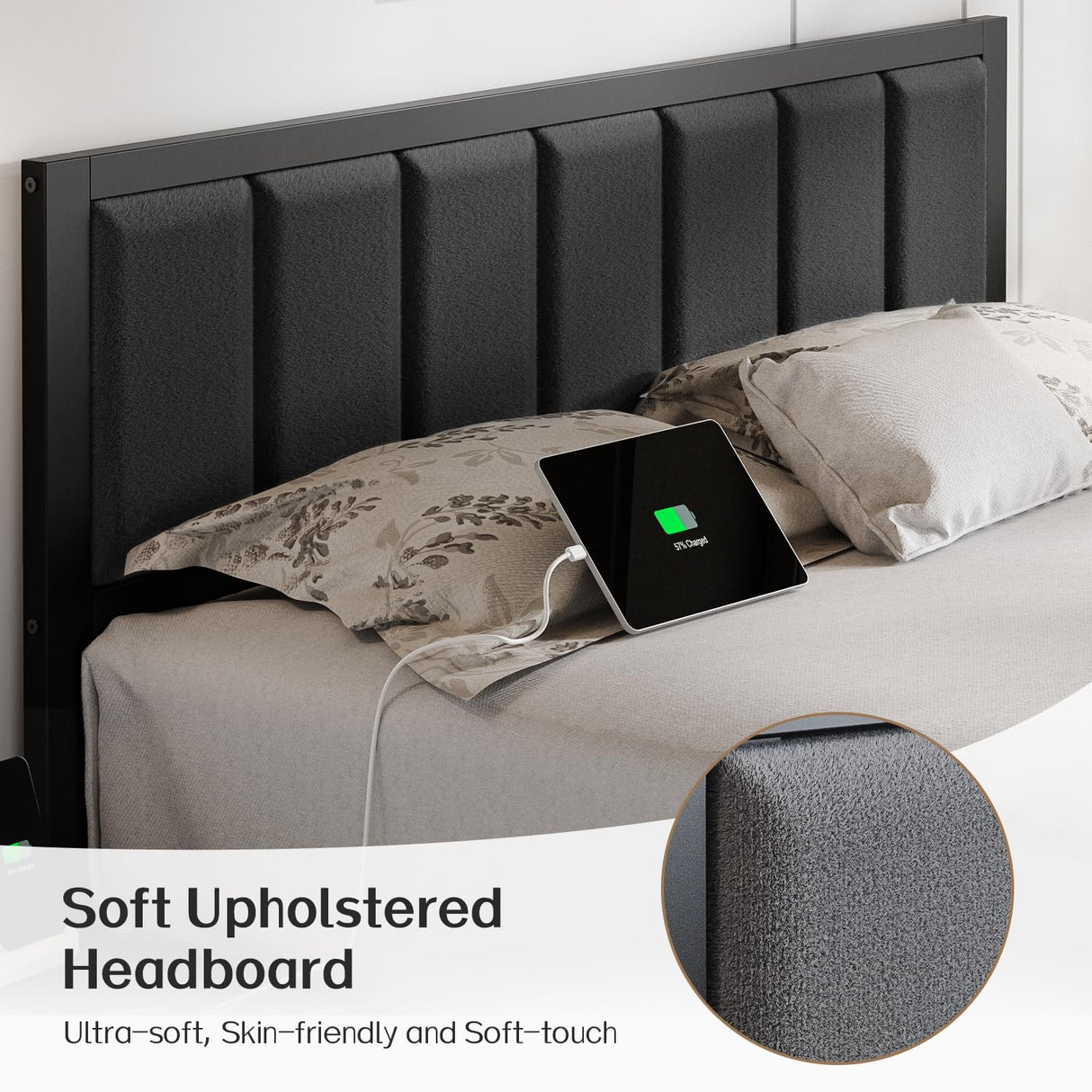 Queen Bed Frame with Headboard, USB Charging & LED Lights