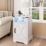 LED Nightstand with Charging Station, Farmhouse Wooden Side Table, Bedside Table