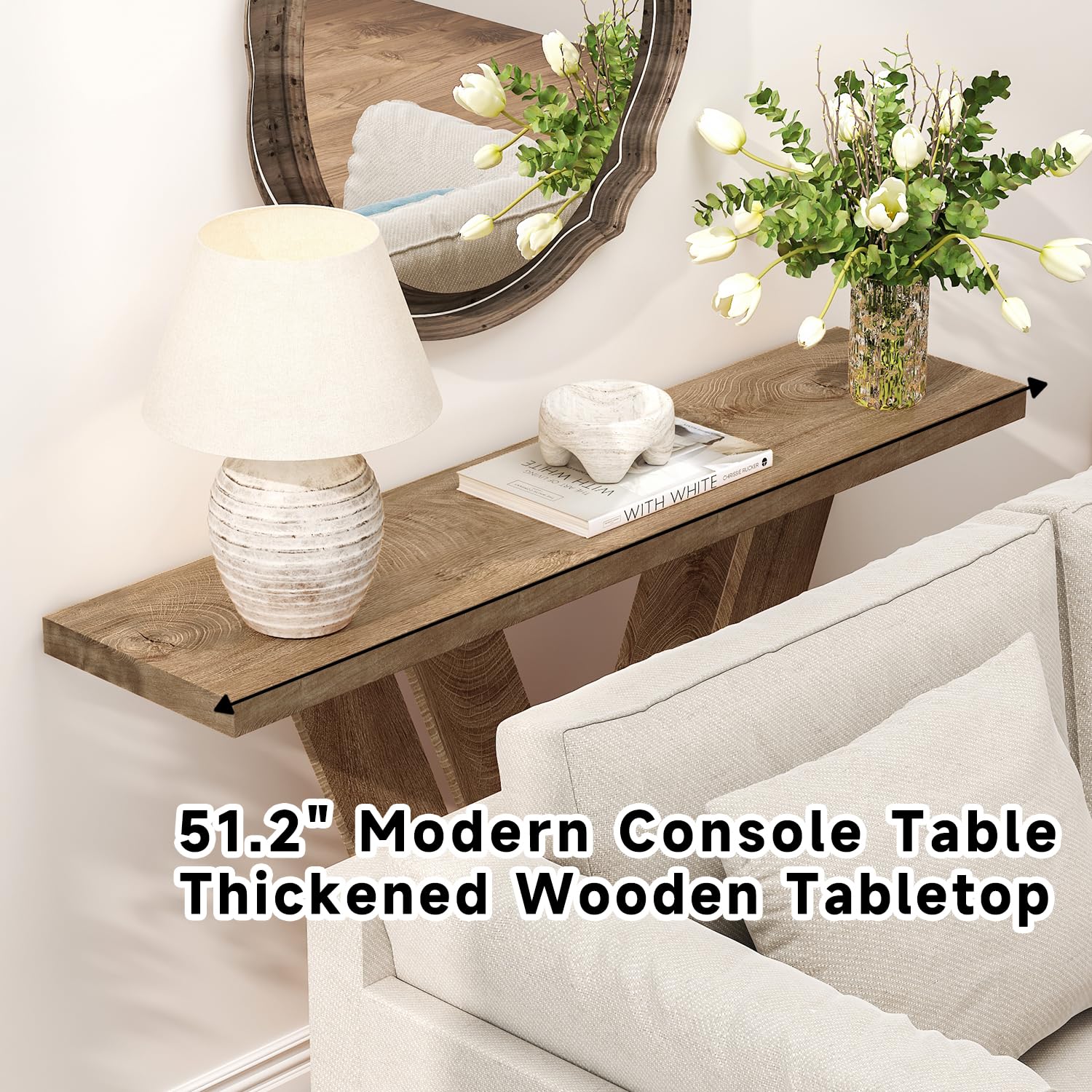 51-Inch Farmhouse Console Table with V-Shaped Design
