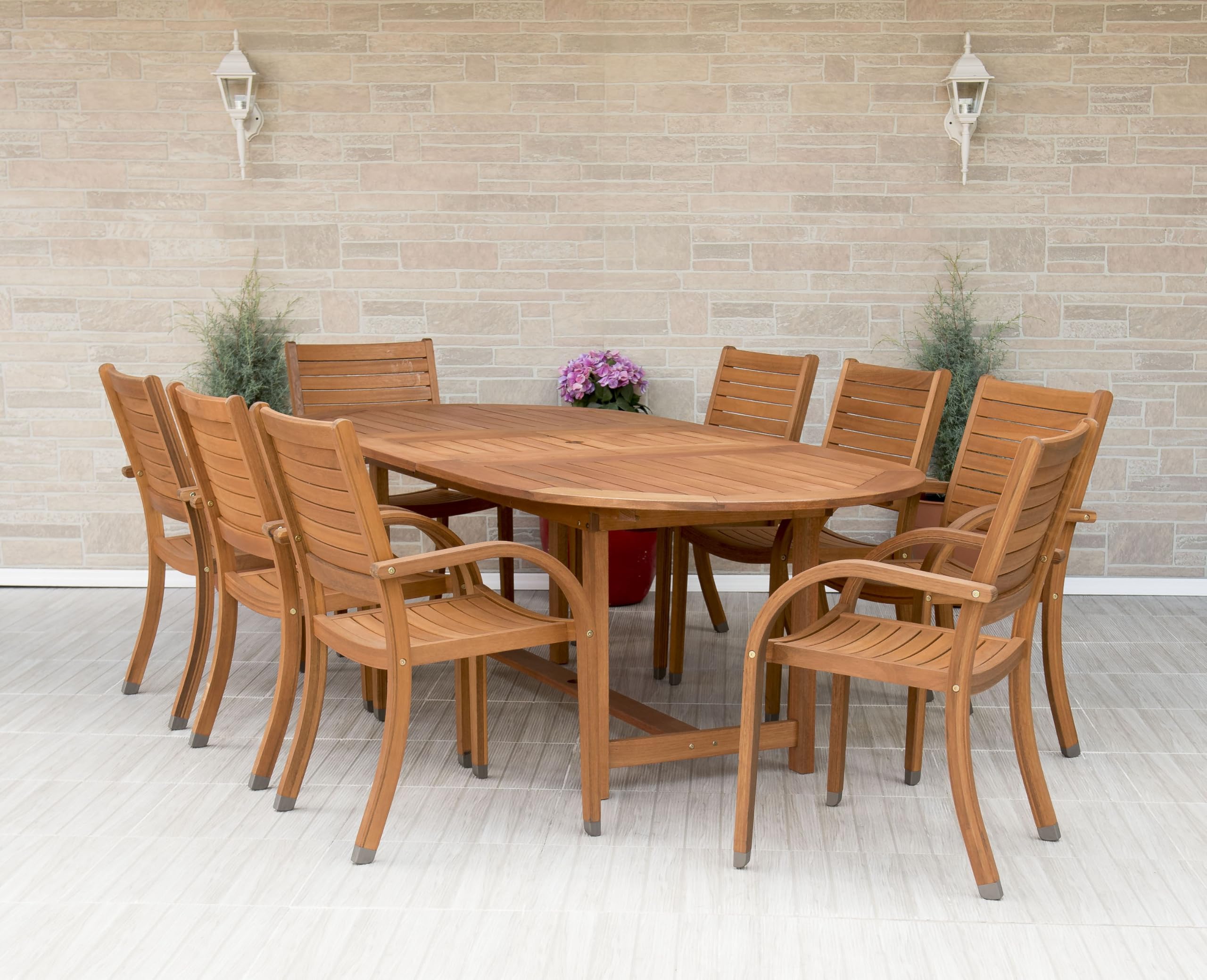 Arizona 9 Piece Oval Outdoor Dining Set | Eucalyptus Wood | Durable and Ideal for