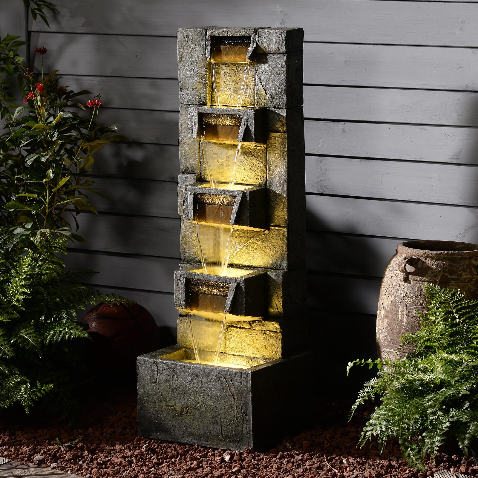 Water Fountain Outdoor Garden Fountains - 41.14''H Large Modern Cascading
