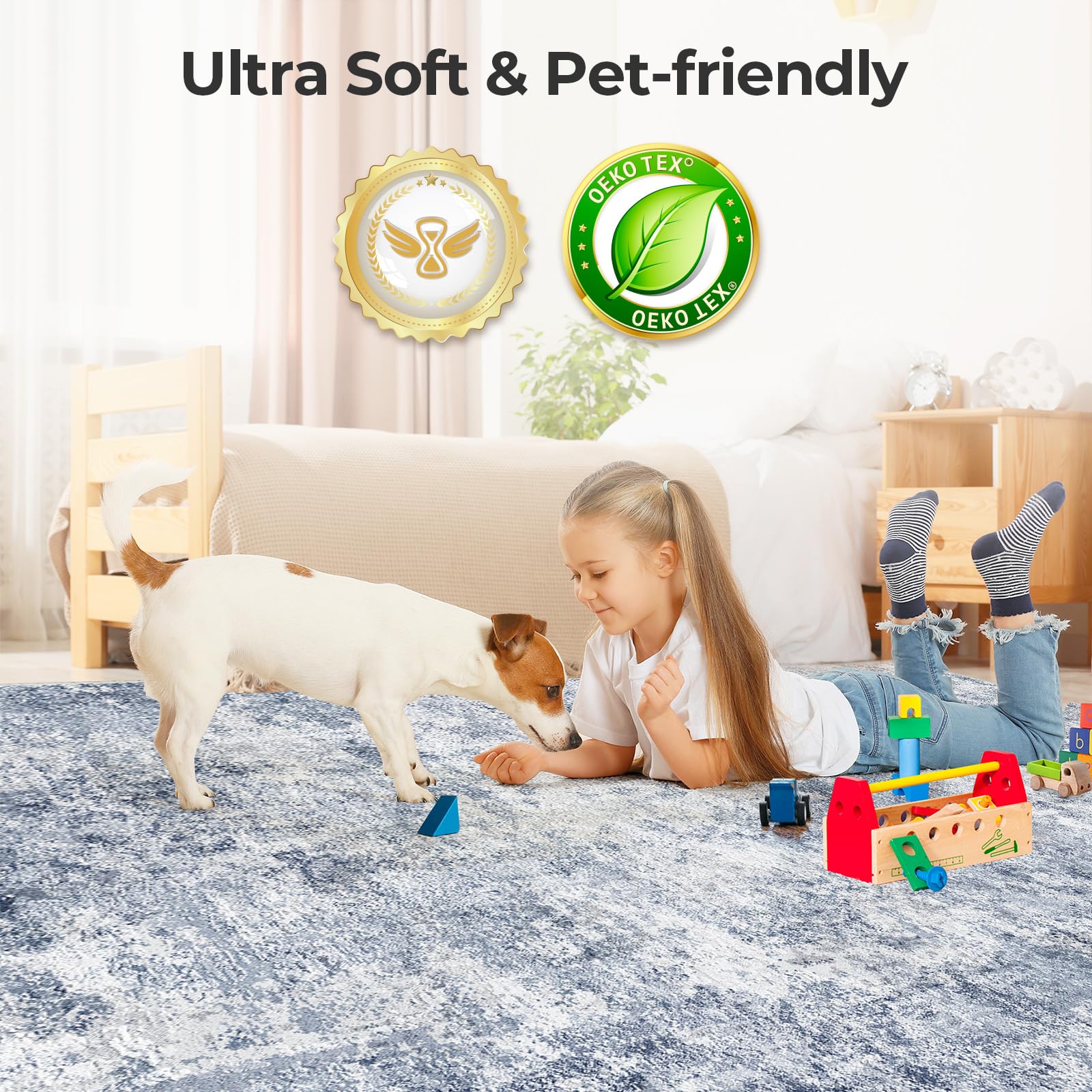 WITSHOCK 6x9 Area Rugs for Living Room : Machine Washable Non Slip - Low Pile Modern Abstract Carpet for Bedroom Kids Room Dining Room - Stain Resistant for Household - Pet Owners (Blue)