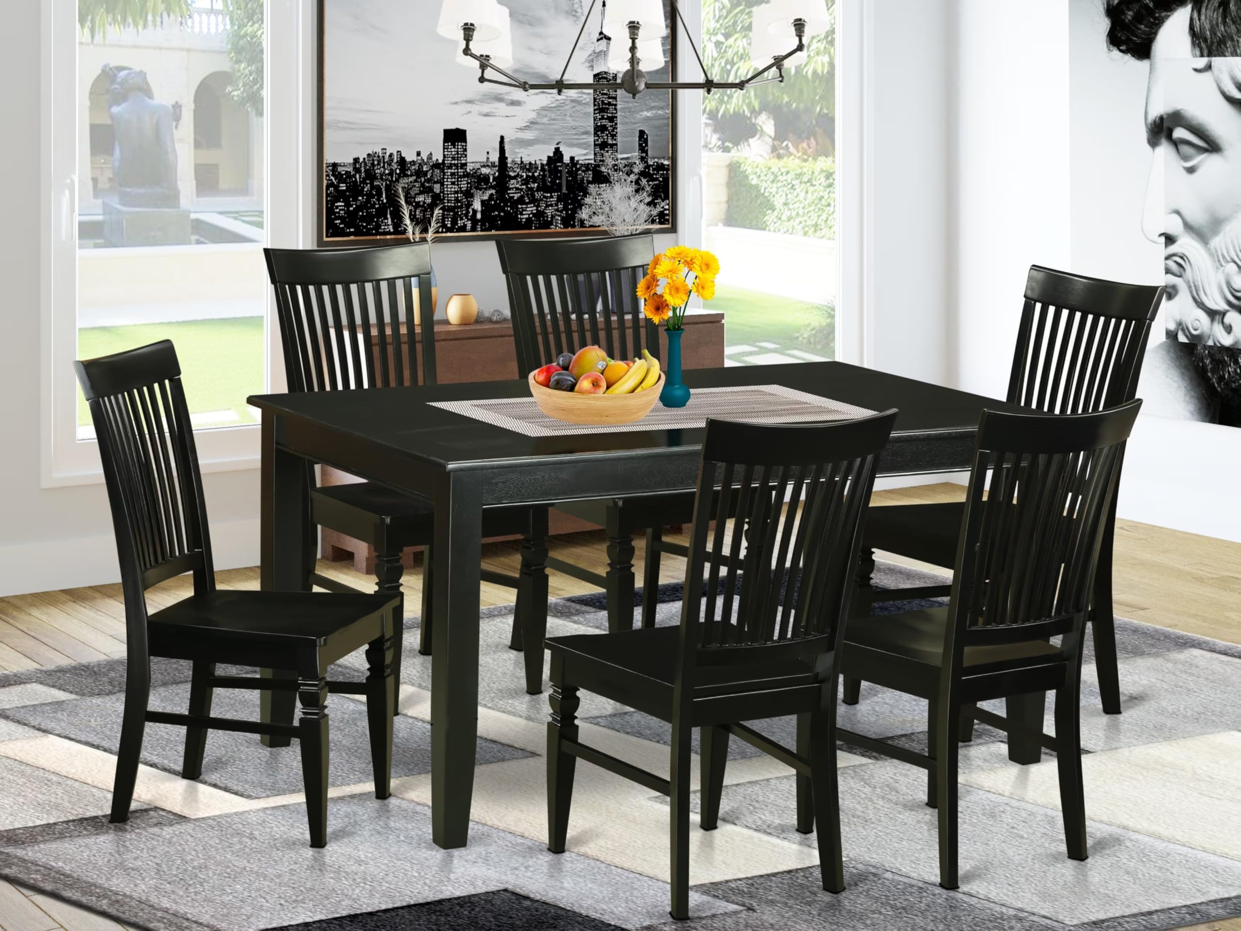 BLK-W 7 Piece Kitchen Table & Chairs Set Consist of a Rectangle Dining Room Table and 6